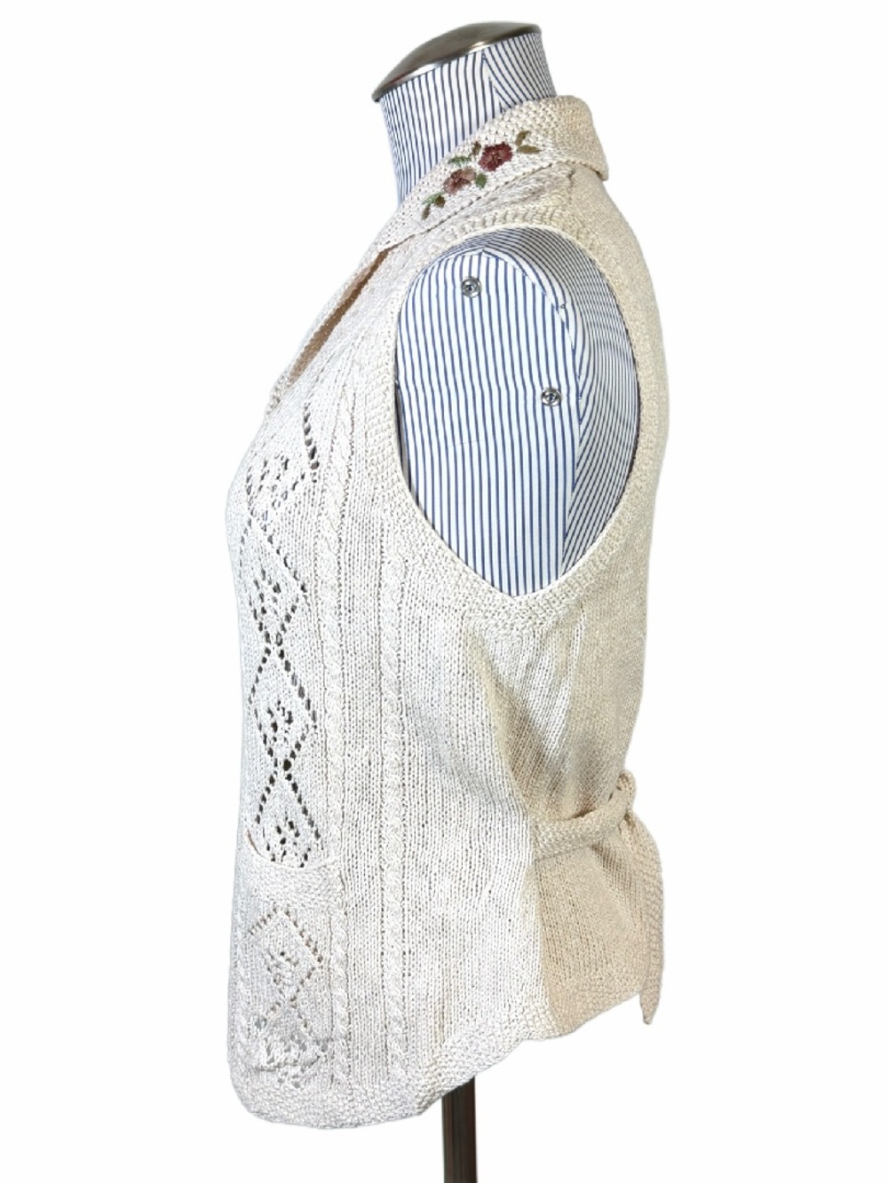 Vintage 90s Ralph Lauren Hand Knit Vest Linen Cotton PS Embroidered Cottagecore - Picture 6 of 13